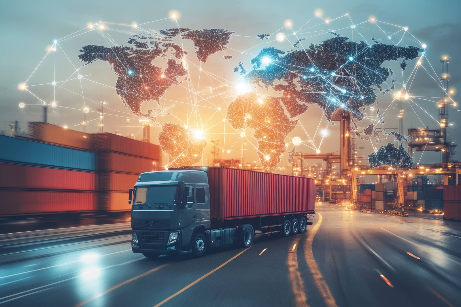 Global business logistics  importing and exporting cargo containers at industrial ports and beyond